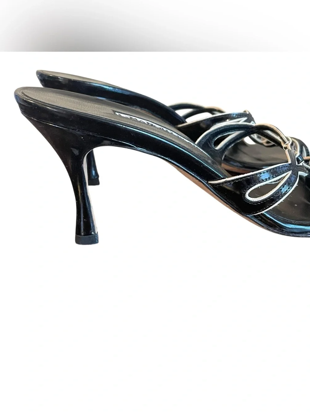 Manolo Blahnik Vintage Black Patent Leather Strappy Mule Heels Women Size 38